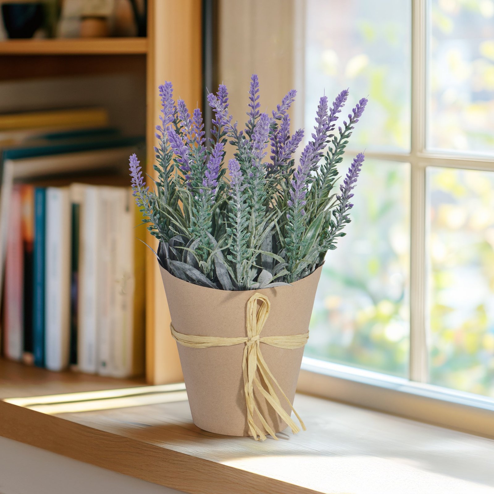 Lavender Faux 10 Inch Potted Plant In Paper Tied Pot - Image 4