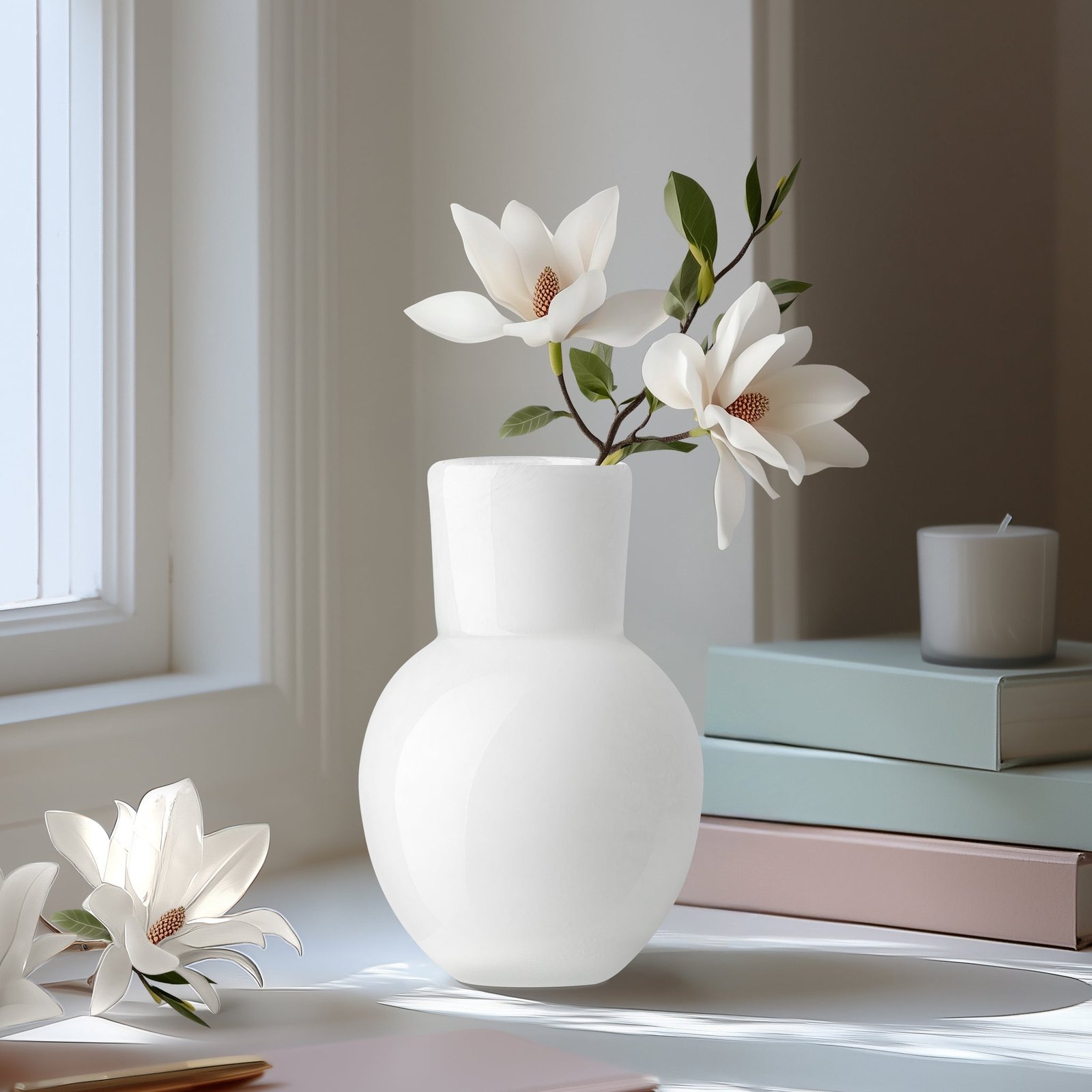 Opaque Flared Ball 6 Inch Tall Glass Vase - White - Image 6