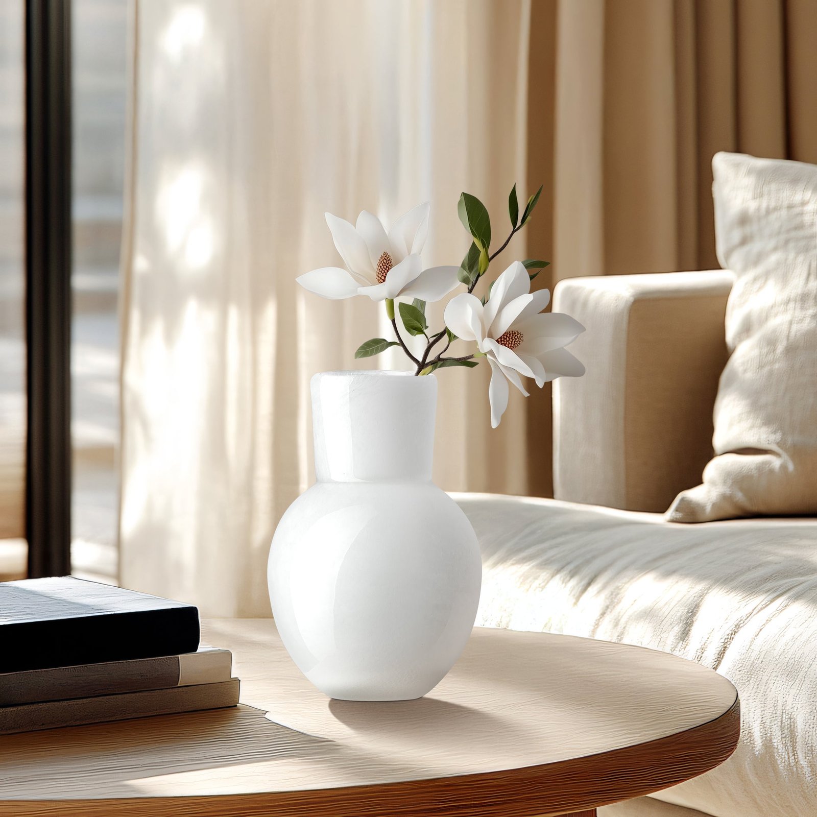 Opaque Flared Ball 6 Inch Tall Glass Vase - White - Image 4