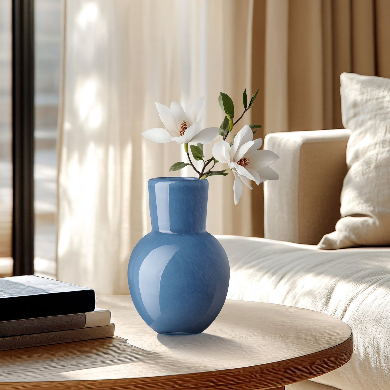 Opaque Flared Ball 6 Inch Tall Glass Vase - Blue - Image 4