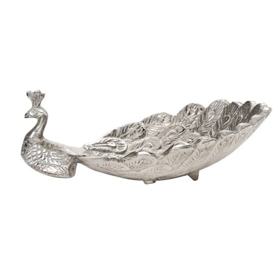 Peacock 7.5 x 6 Inch Aluminum Decor Dish - Silver - Image 6