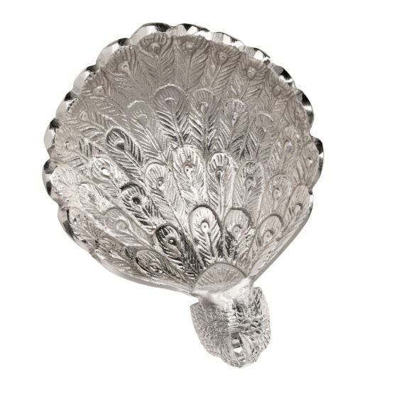 Peacock 7.5 x 6 Inch Aluminum Decor Dish - Silver - Image 2