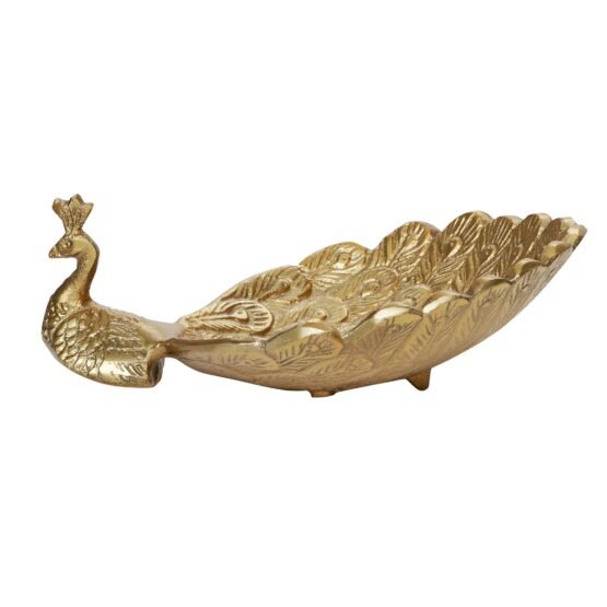 Peacock 7.5 x 6 Inch Aluminum Decor Dish - Gold - Image 6