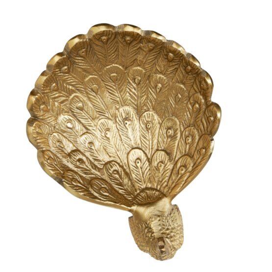 Peacock 7.5 x 6 Inch Aluminum Decor Dish - Gold - Image 2