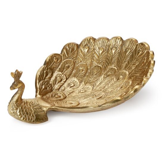 Peacock 7.5 x 6 Inch Aluminum Decor Dish - Gold
