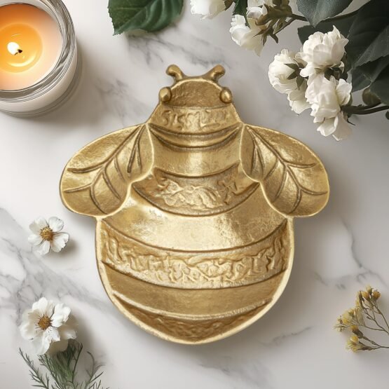 Bee 7 Inch Aluminum Decor Dish - Gold - Image 5