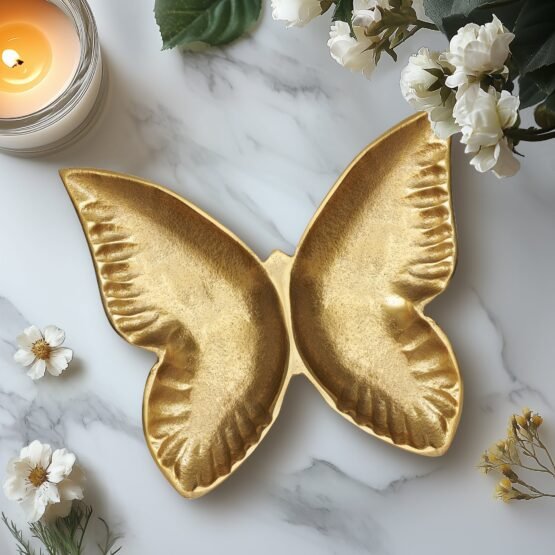 Butterfly 7x8 Inch Aluminum Decor Dish - Gold - Image 4