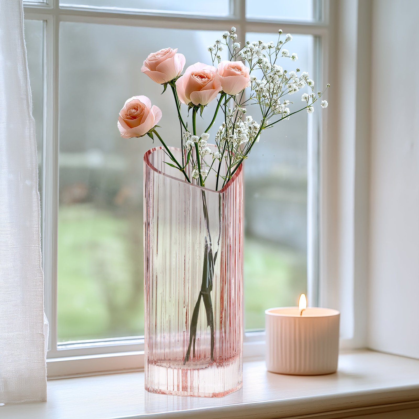 Heart Shape 8.5 Inch Tall Glass Vase - Pink - Image 5