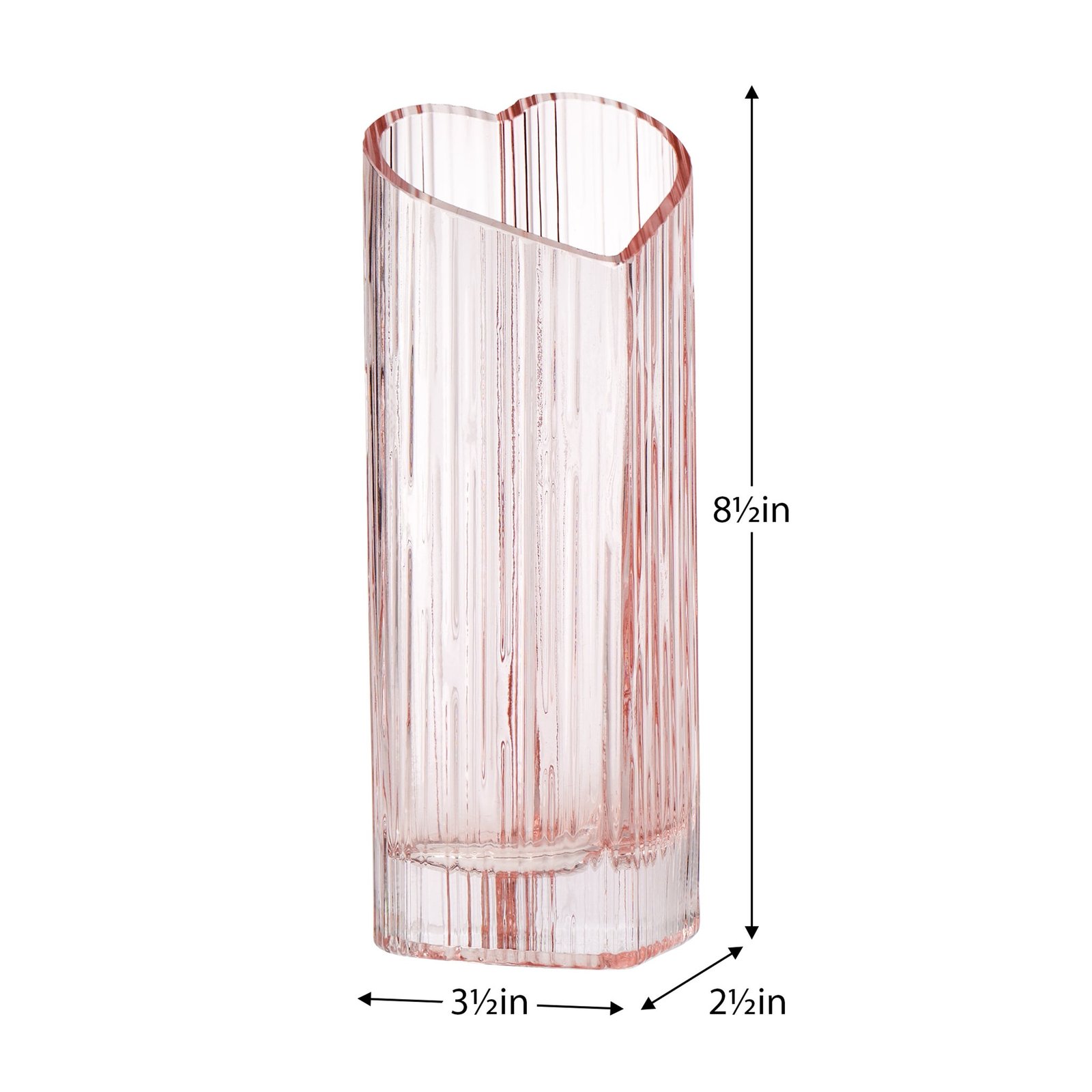 Heart Shape 8.5 Inch Tall Glass Vase - Pink - Image 3