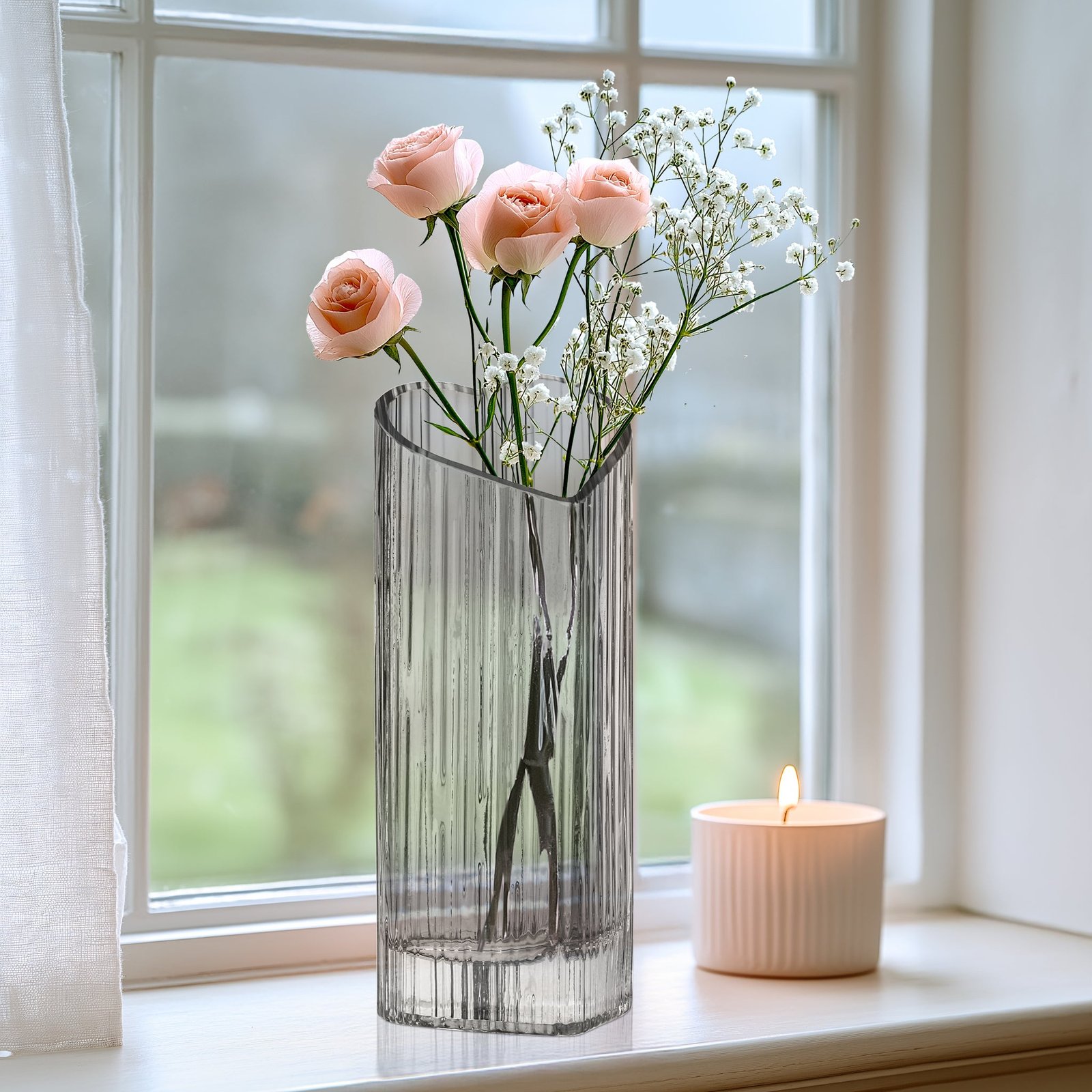 Heart Shape 8.5 Inch Tall Glass Vase - Smoke - Image 5