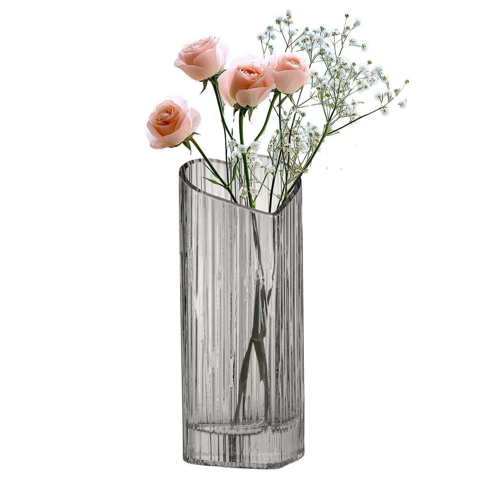 Heart Shape 8.5 Inch Tall Glass Vase - Smoke - Image 6