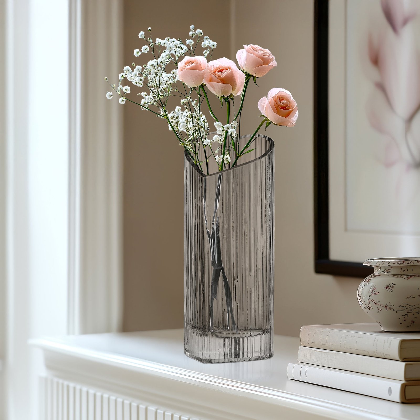 Heart Shape 8.5 Inch Tall Glass Vase - Smoke - Image 4
