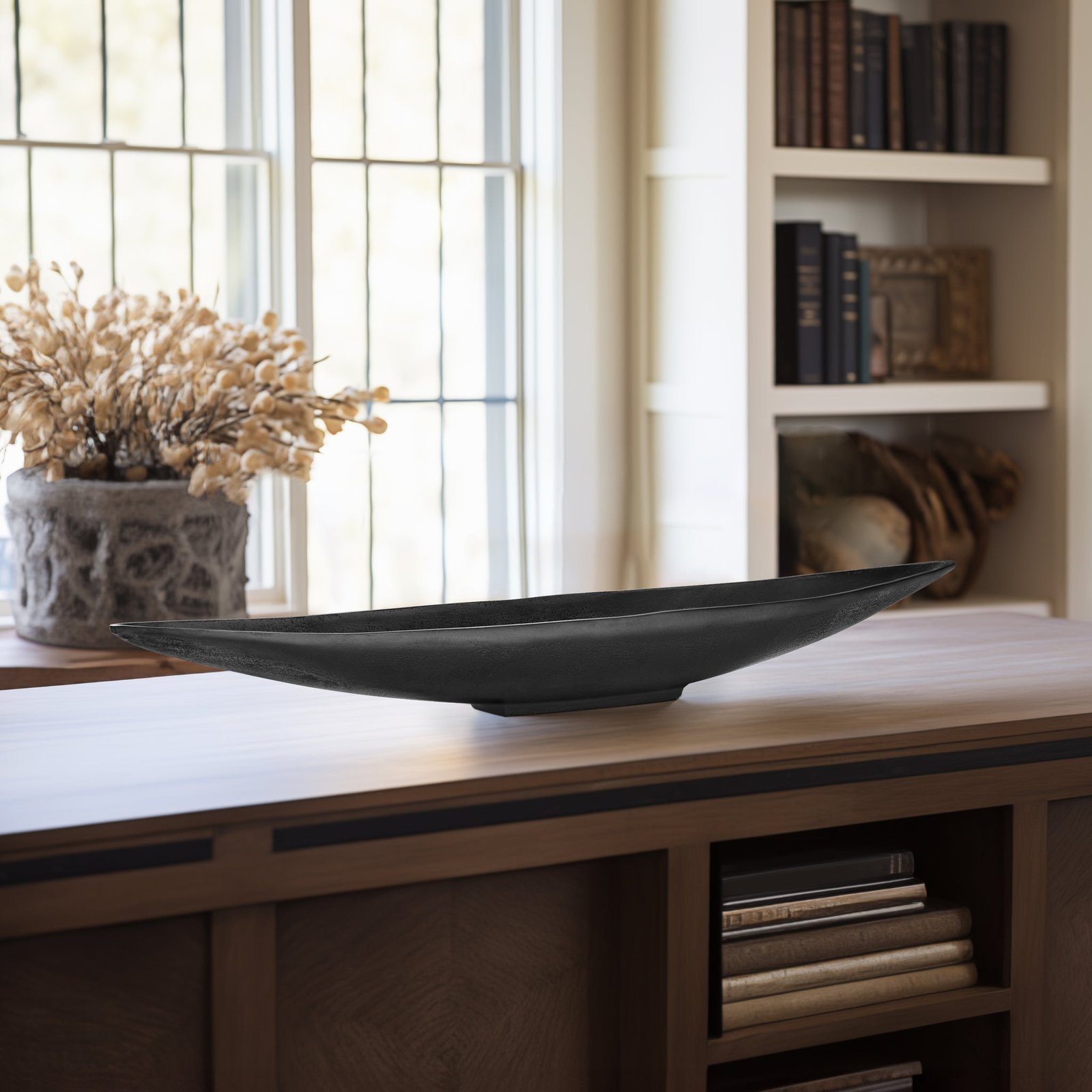 Volta Raw Aluminum 31 Inch Length Centerpiece Boat Bowl - Black - Image 4