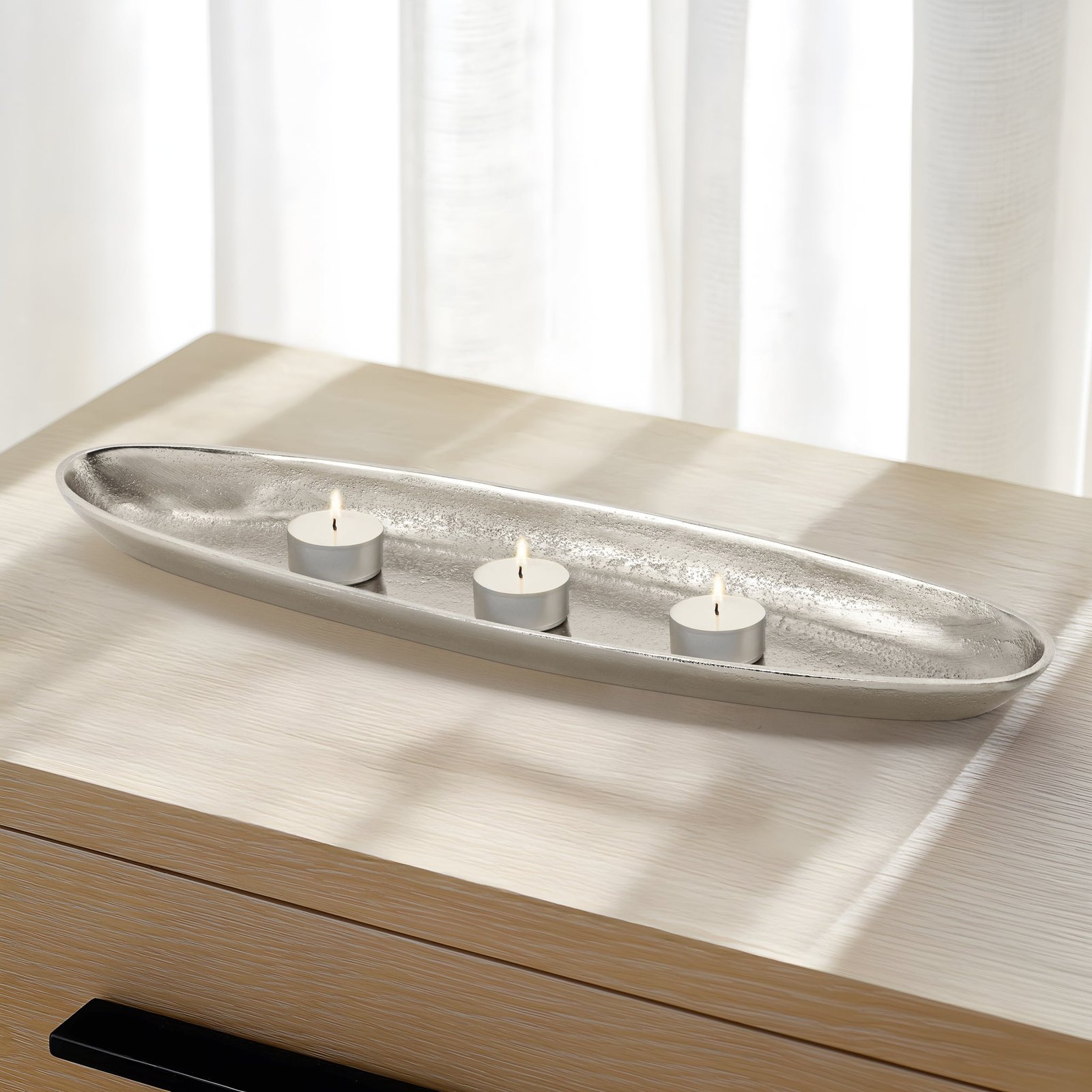 Volta Silver Nickel Plated Raw Aluminum 17 Inch Length Decor Tray - Image 6