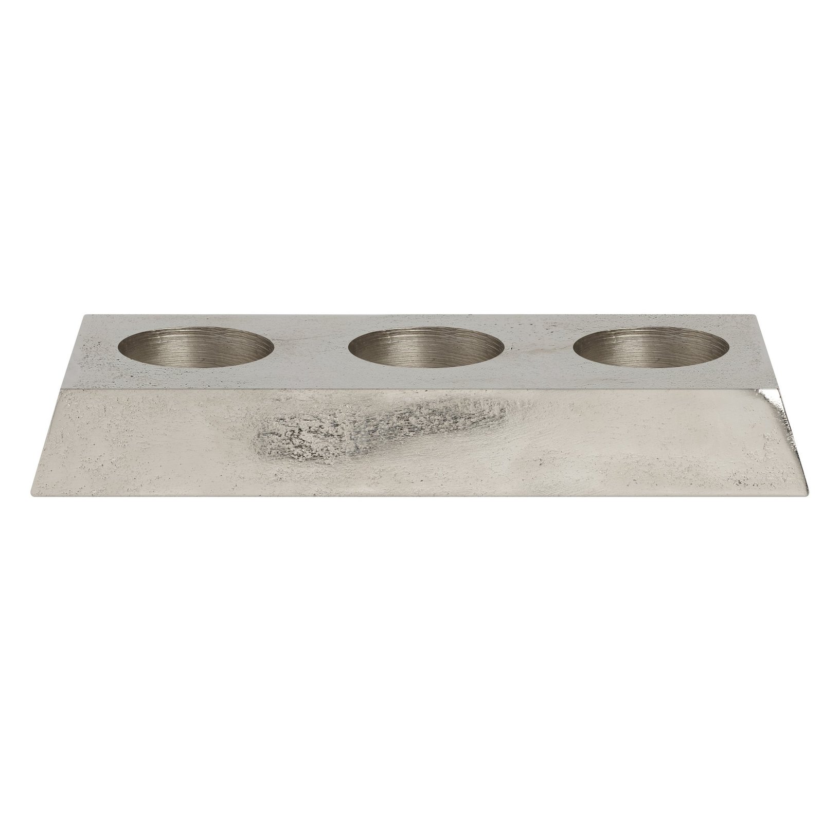 Arta Raw Aluminum 8 Inch Length Nickel Plated Triple Tealight Holder - Image 6