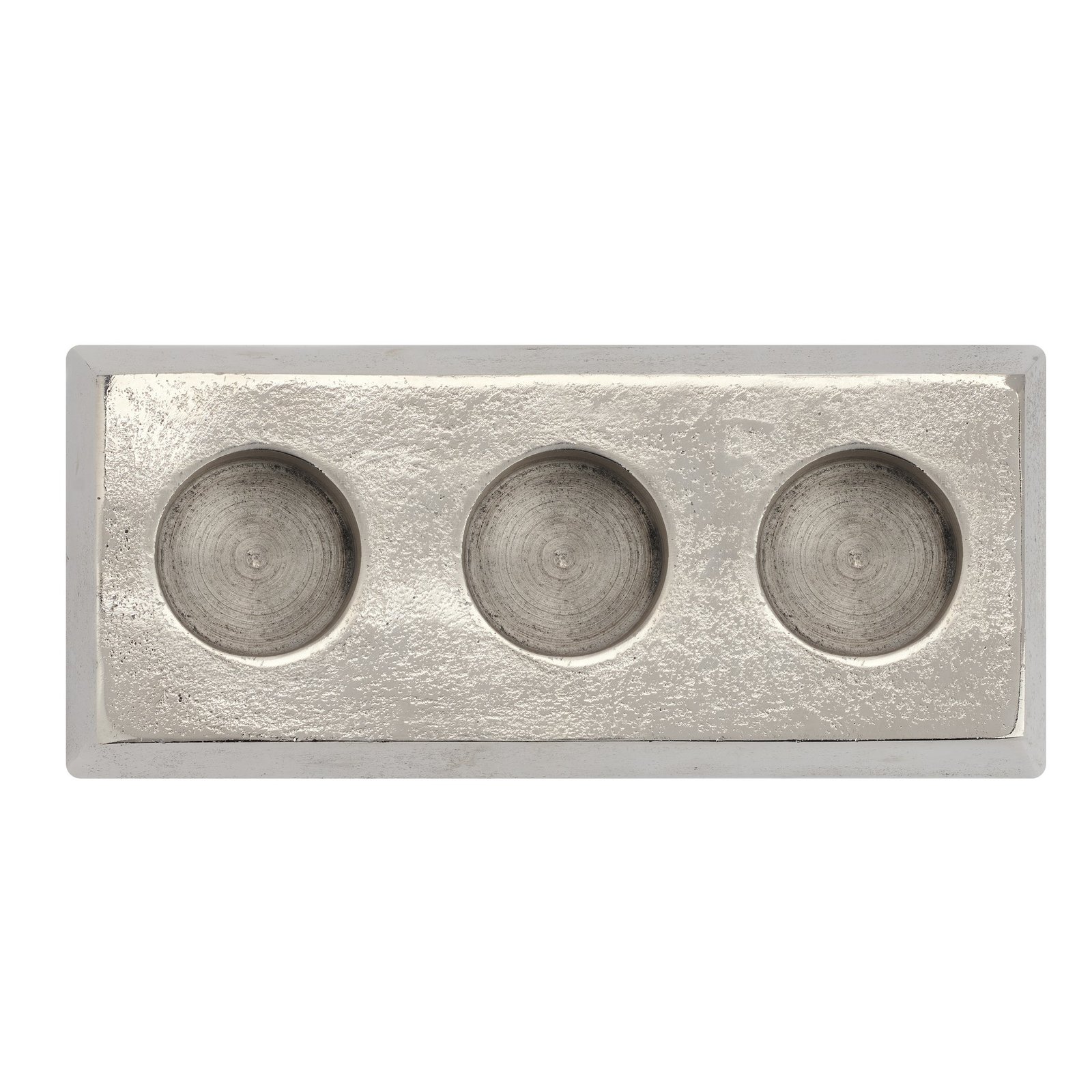 Arta Raw Aluminum 8 Inch Length Nickel Plated Triple Tealight Holder - Image 3