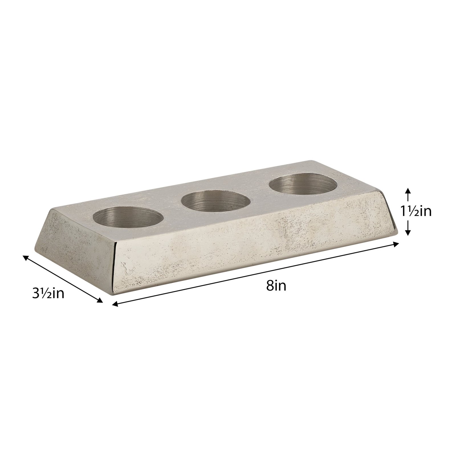 Arta Raw Aluminum 8 Inch Length Nickel Plated Triple Tealight Holder - Image 4