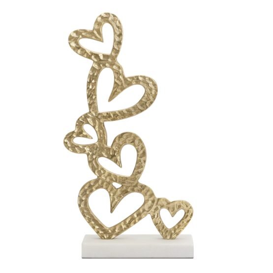 Stacked Hearts 17.75 Inch Tall Gold Nickel Plated Aluminum Sculpture On Marble Base - Image 2
