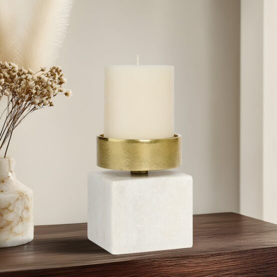Icon Gold Nickel Plated Aluminum & Marble 3.5 X 4.75 Inch Pillar Candle Holder - Image 5