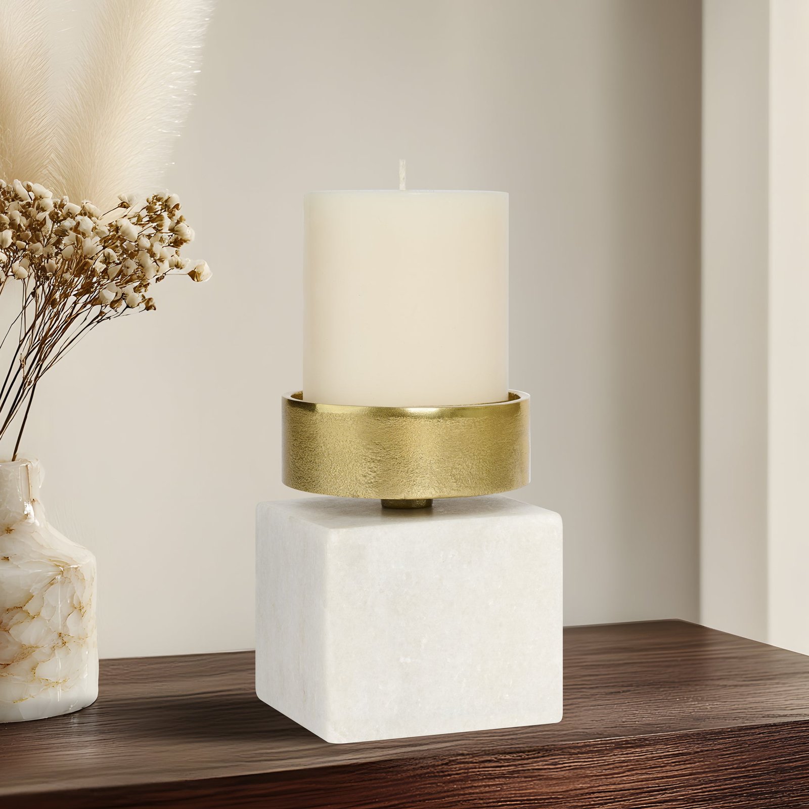 Icon Gold Nickel Plated Aluminum & Marble 3.5 X 4.75 Inch Pillar Candle Holder - Image 5