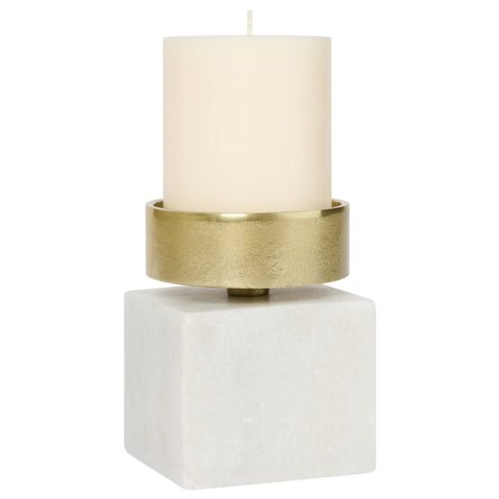 Icon Gold Nickel Plated Aluminum & Marble 3.5 X 4.75 Inch Pillar Candle Holder - Image 6