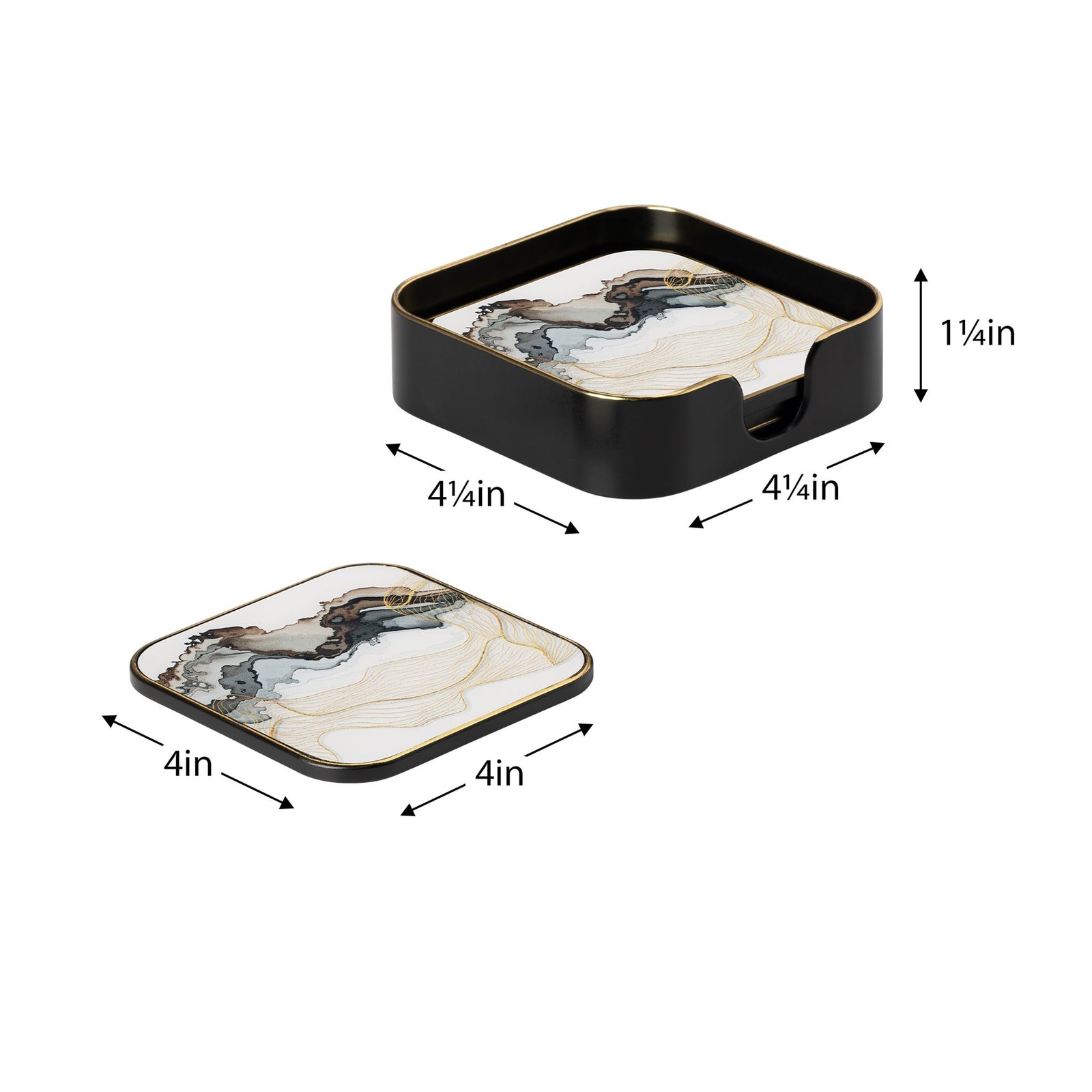 Savoy Gold Trim 4 Piece Square Coaster Set - White Marble - Image 3