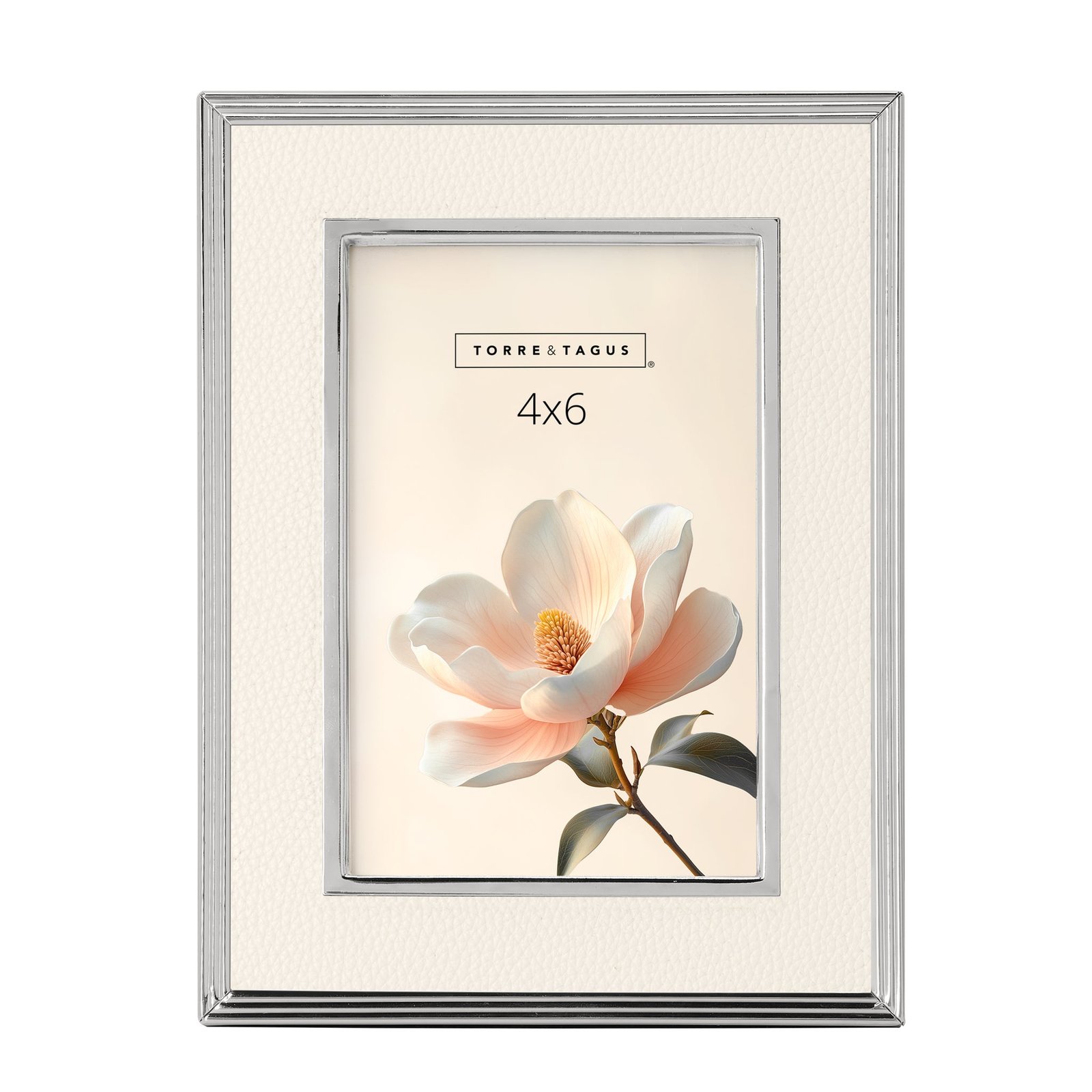 Tavis 4X6 Silver Trim Cream Vegan Leather Photo Frame - Image 6
