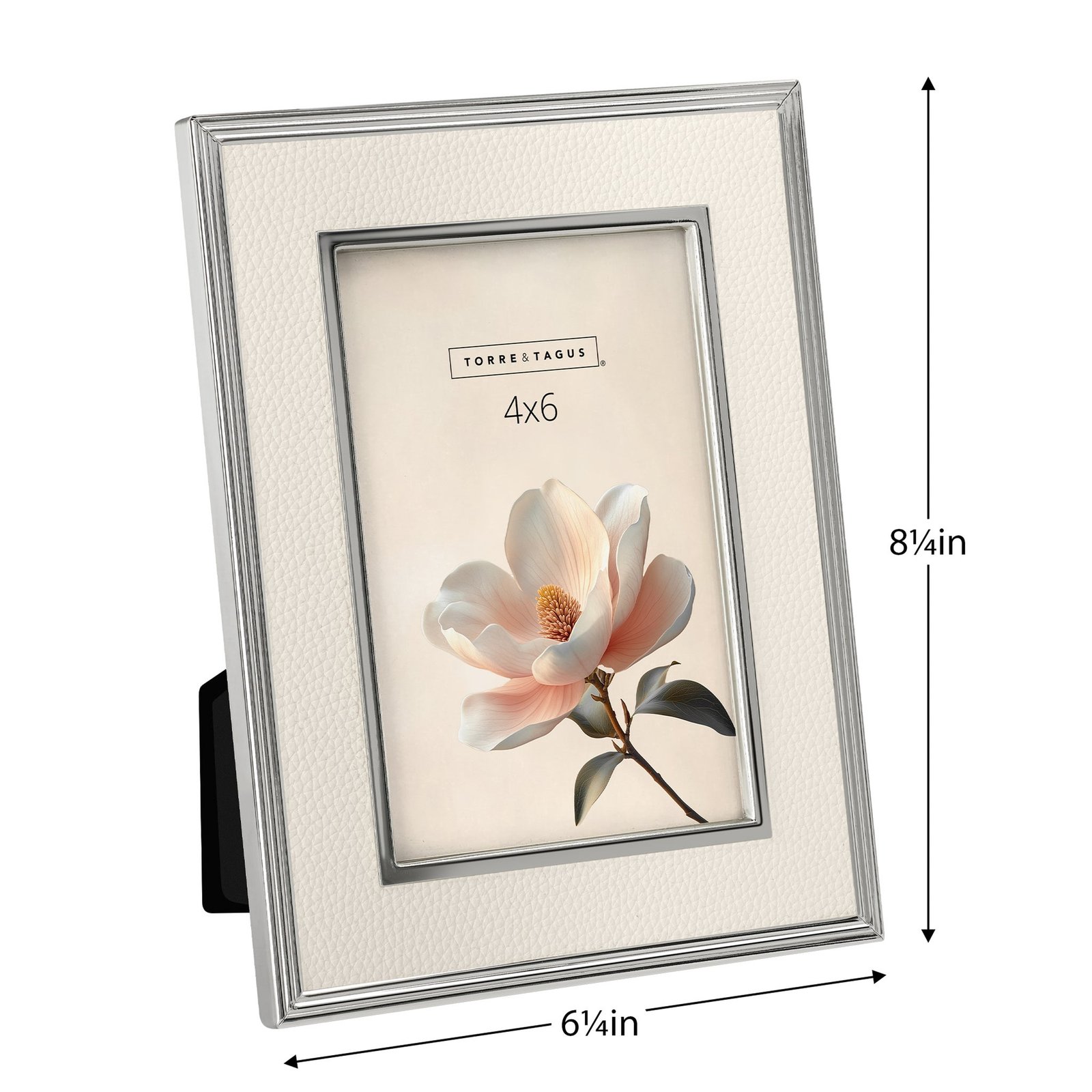 Tavis 4X6 Silver Trim Cream Vegan Leather Photo Frame - Image 4