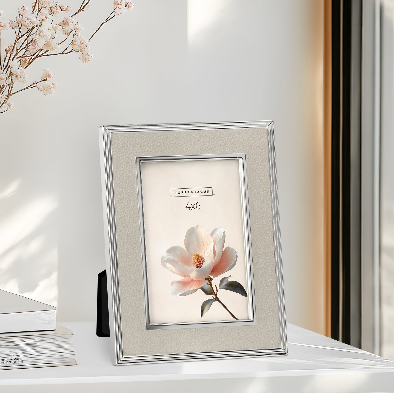 Tavis 4X6 Silver Trim Grey Vegan Leather Photo Frame - Image 5