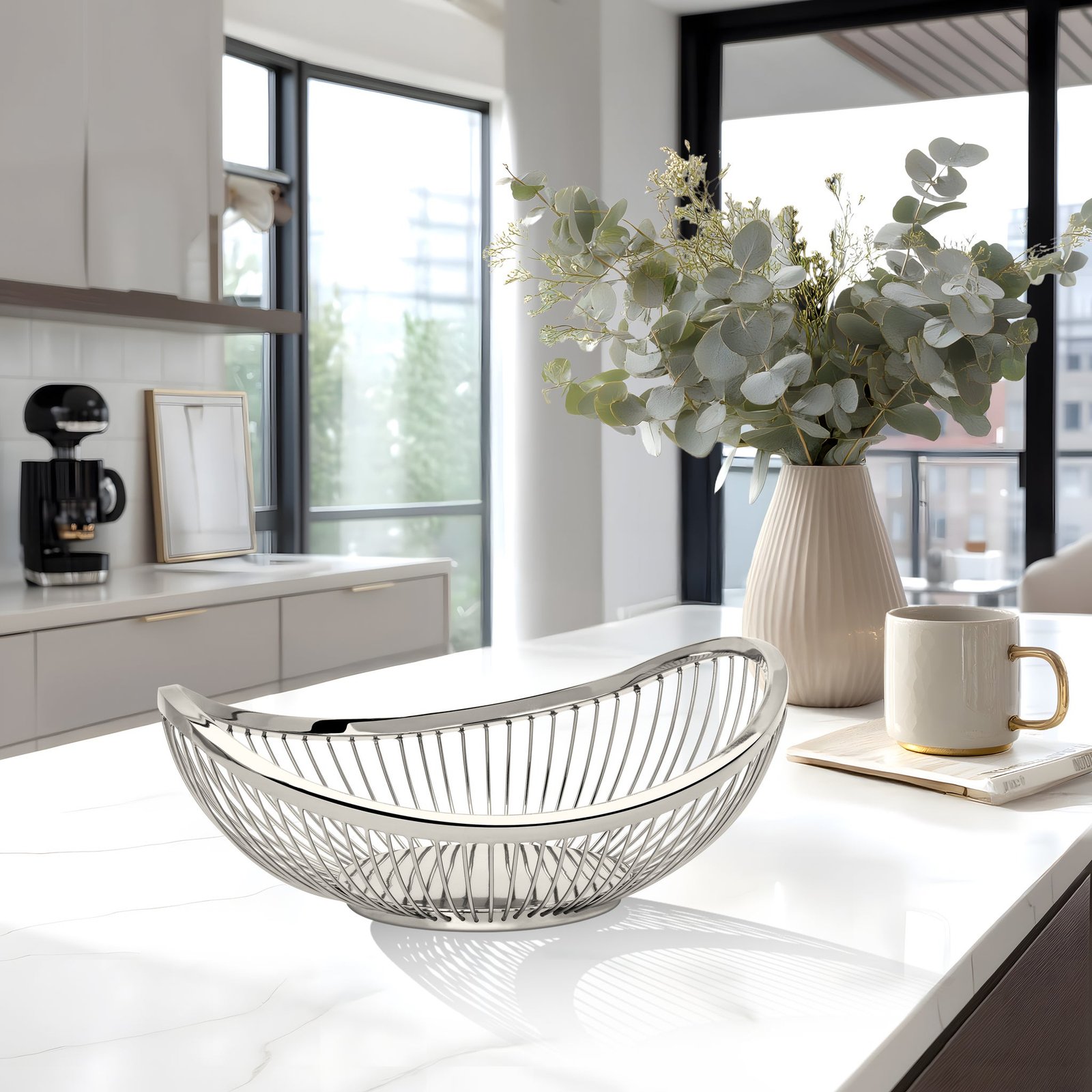Slope 11.5 Inch Length Metal Wire Oval Bowl - Silver - Image 6
