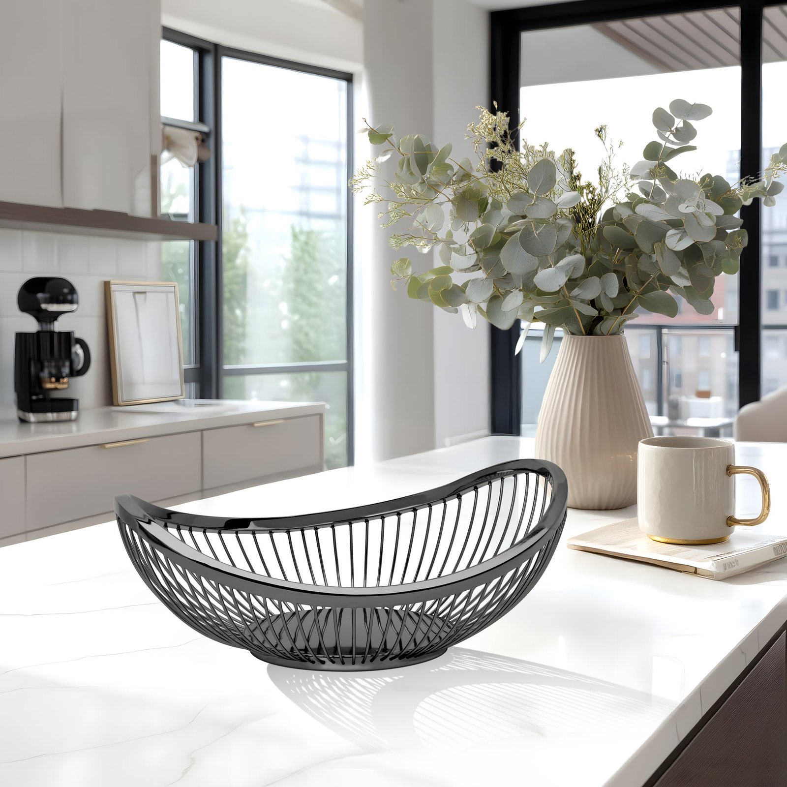 Slope 11.5 Inch Length Metal Wire Oval Bowl - Black Nickel - Image 6