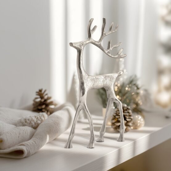 Reindeer Silver Nickel Plated Aluminum 12 Inch Tall Decor Sculpture - Image 5