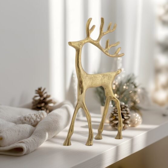 Reindeer Gold Nickel Plated Aluminum 12 Inch Tall Decor Sculpture - Image 5