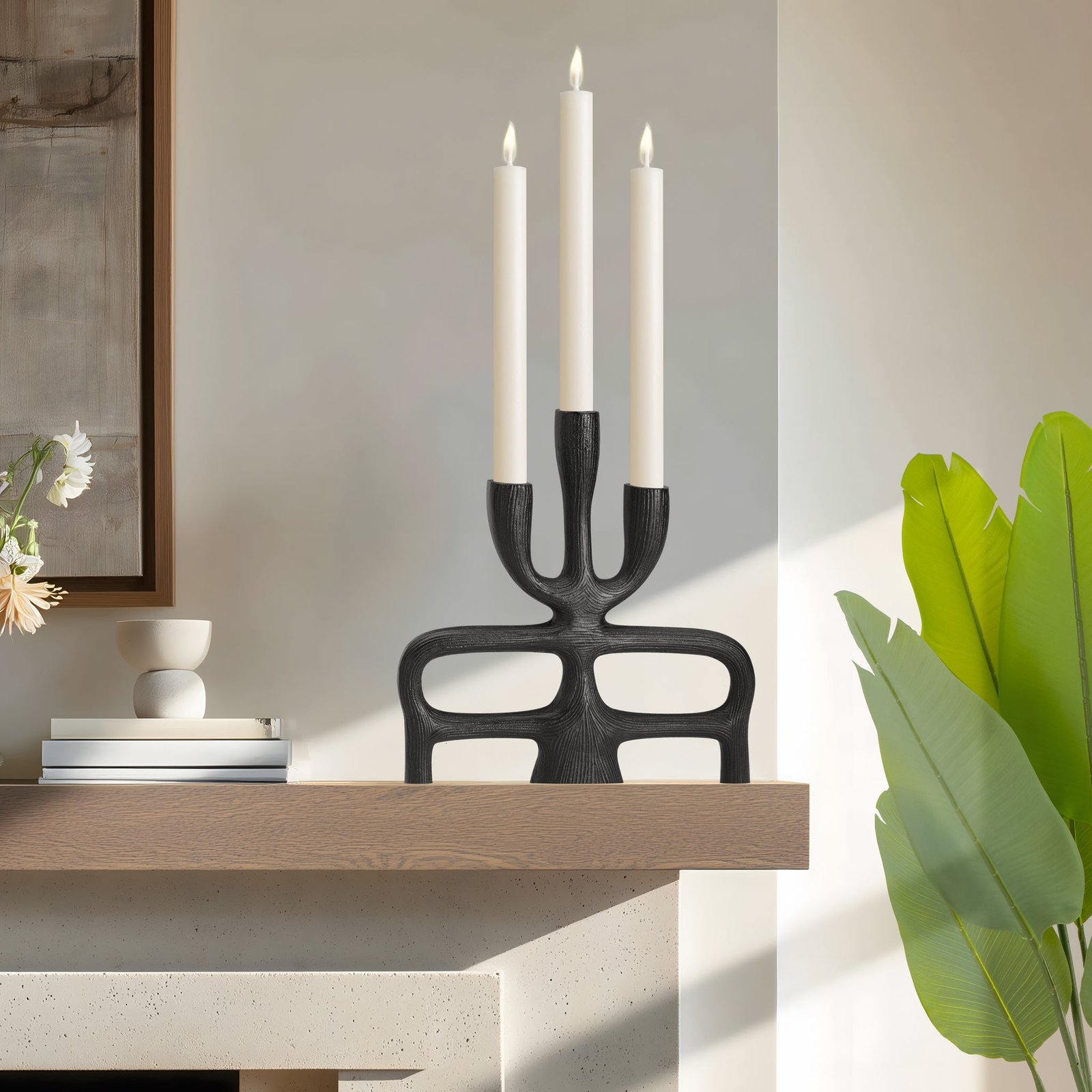 Abstract Black Aluminum 10.5 Inch Tall Three Taper Candle Holder - Image 6