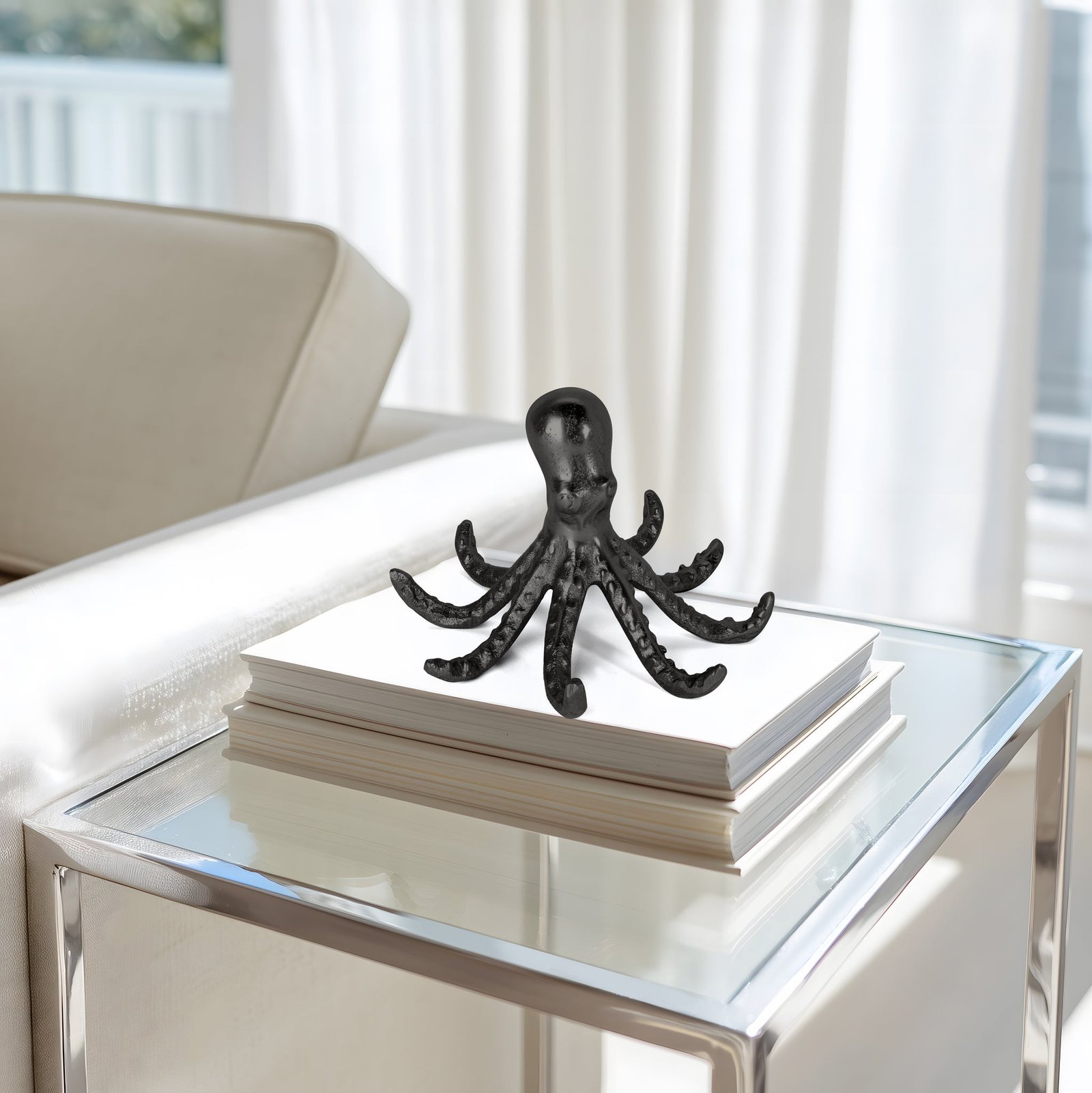 Octopus Matte Black 4.5 Inch Tall Nickel Plated Aluminum Decor Sculpture - Image 5
