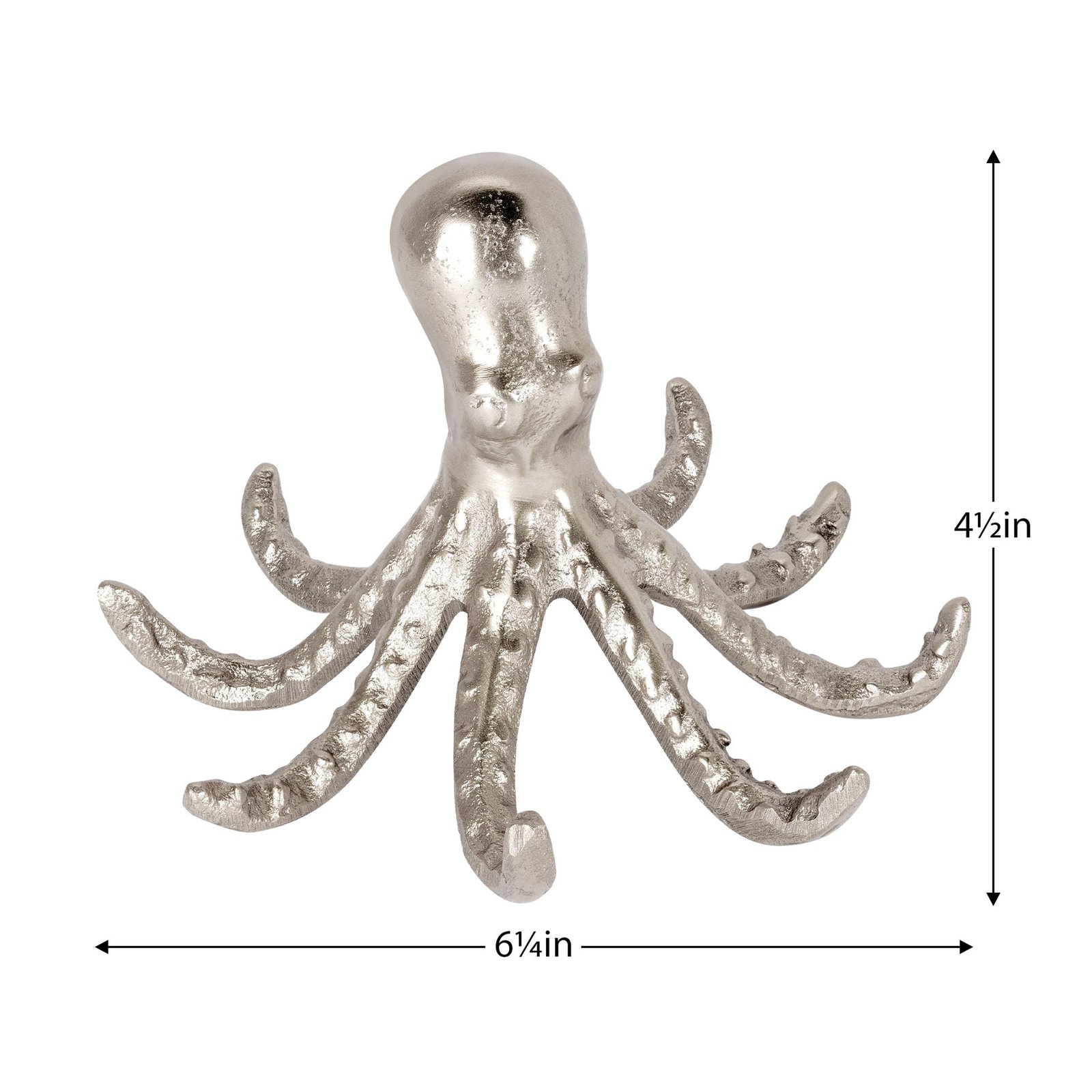 Octopus Silver 4.5 Inch Tall Nickel Plated Aluminum Decor Sculpture - Image 3