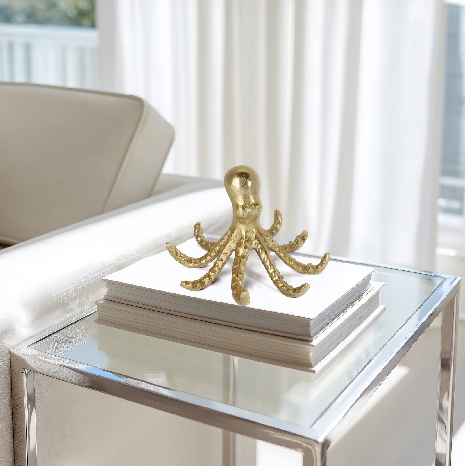Octopus Gold 4.5 Inch Tall Nickel Plated Aluminum Decor Sculpture - Image 5