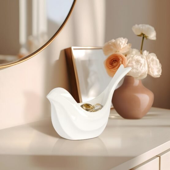 Elegant Bird Ceramic 5 Inch Tall Trinket Decor Bowl - Image 5