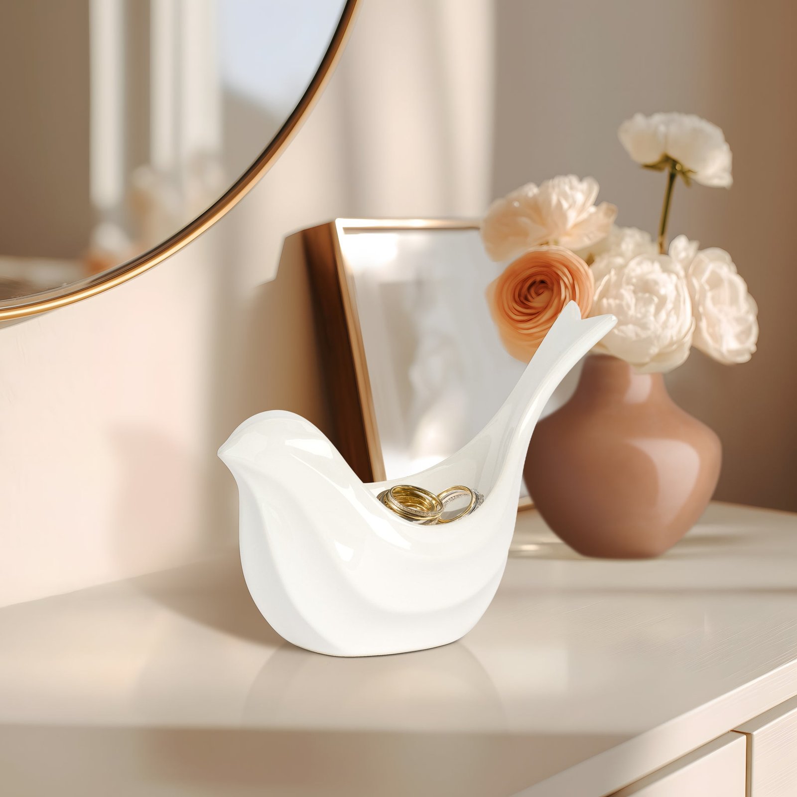 Elegant Bird Ceramic 5 Inch Tall Trinket Decor Bowl - Image 5