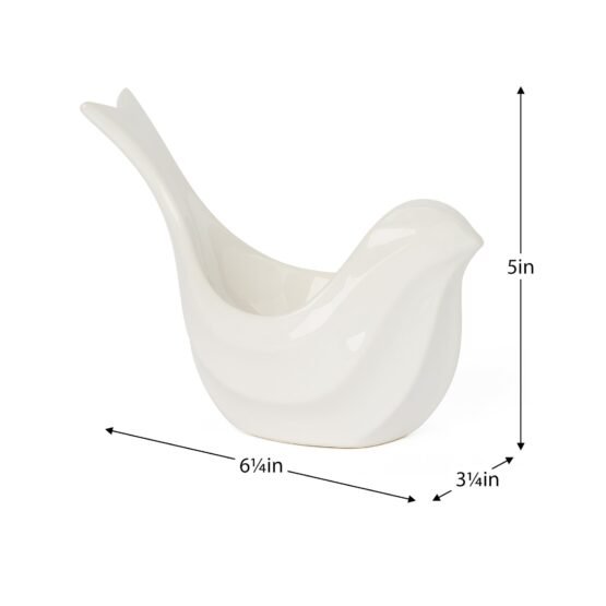 Elegant Bird Ceramic 5 Inch Tall Trinket Decor Bowl - Image 4