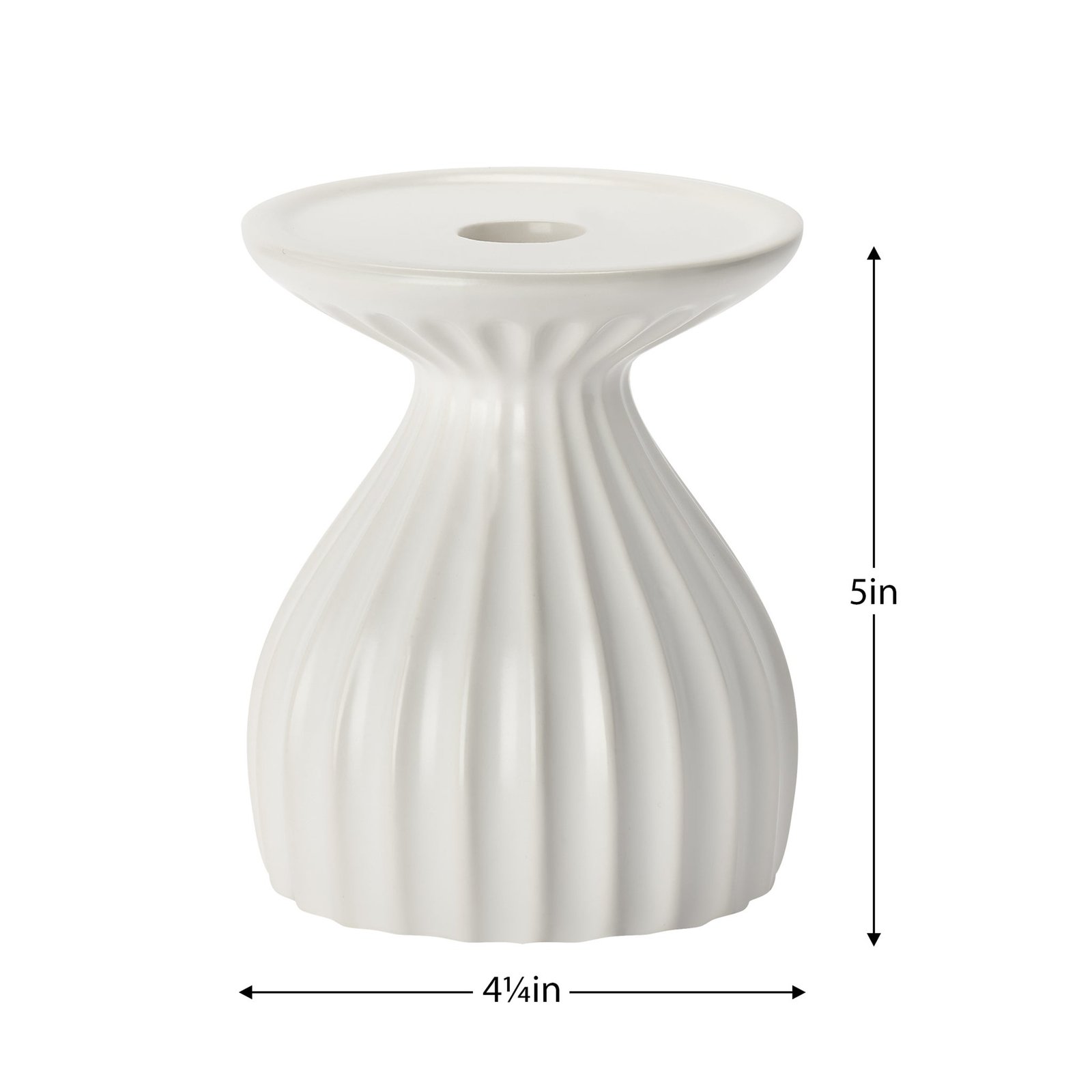 Ribbed Contour 5 Inch Tall Ceramic Dual Taper / Pillar Candle Holder - White - Image 3