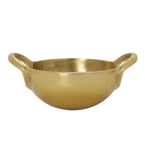 Corfu 7.5 Inch Length Gold Nickel Plated Aluminum Round Decor Bowl With Handles - Image 6