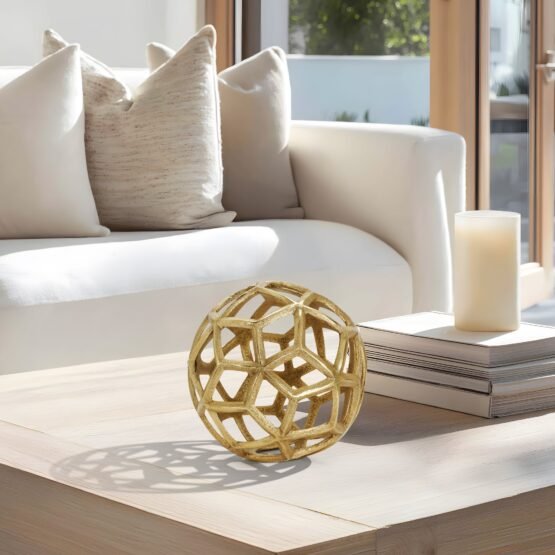 Lattice Orb Gold Nickel Plated Aluminum 6 Inch Diameter Decor Sculpture - Image 5