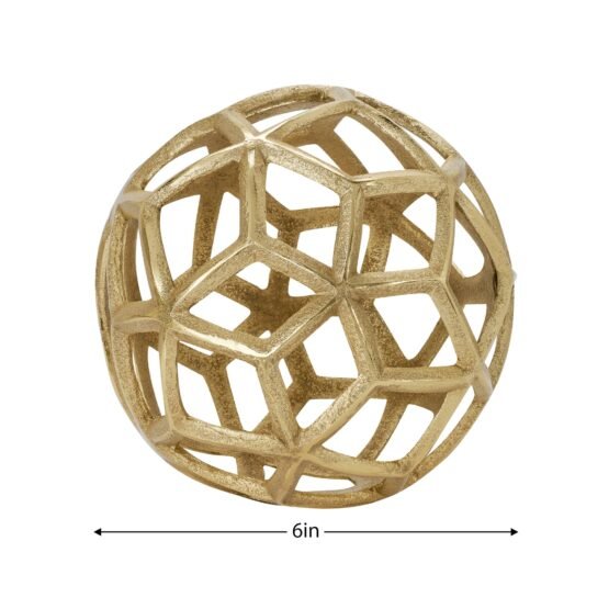 Lattice Orb Gold Nickel Plated Aluminum 6 Inch Diameter Decor Sculpture - Image 2