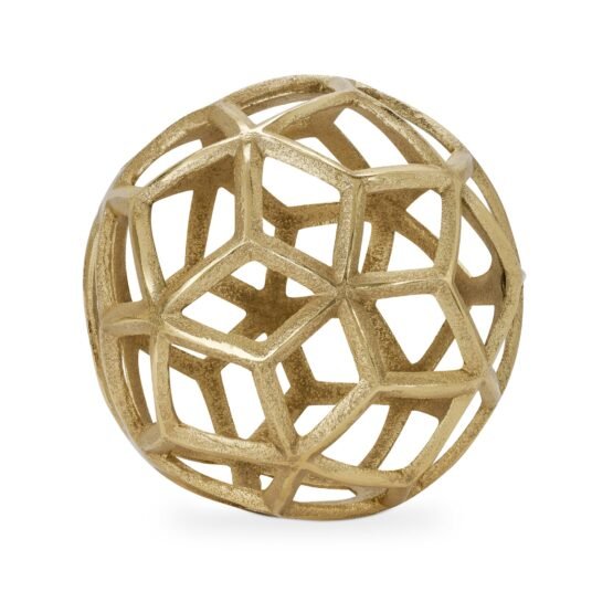 Lattice Orb Gold Nickel Plated Aluminum 6 Inch Diameter Decor Sculpture