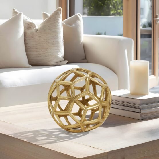 Lattice Orb Gold Nickel Plated Aluminum 7.5 Inch Diameter Decor Sculpture - Image 5