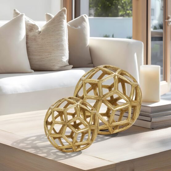 Lattice Orb Gold Nickel Plated Aluminum 7.5 Inch Diameter Decor Sculpture - Image 3