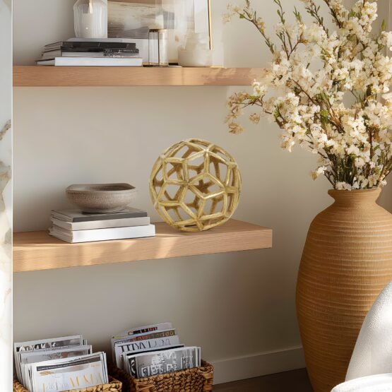 Lattice Orb Gold Nickel Plated Aluminum 7.5 Inch Diameter Decor Sculpture - Image 4
