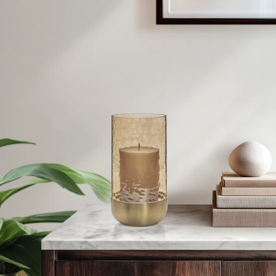 Waterfall Lustre Glass 8 Inch Tall Hurricane with Brushed Gold Metal Base - Image 5