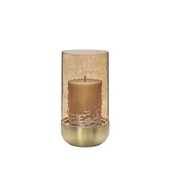 Waterfall Lustre Glass 8 Inch Tall Hurricane with Brushed Gold Metal Base - Image 6